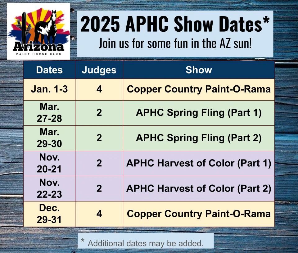 2025 APHC Show Schedule